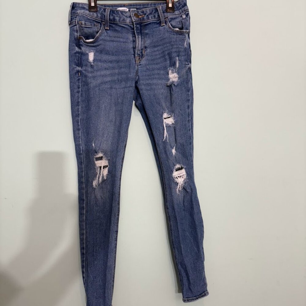 Old Navy Rockstar Super Skinny Medium wash distressed ripped holes jeans size 2